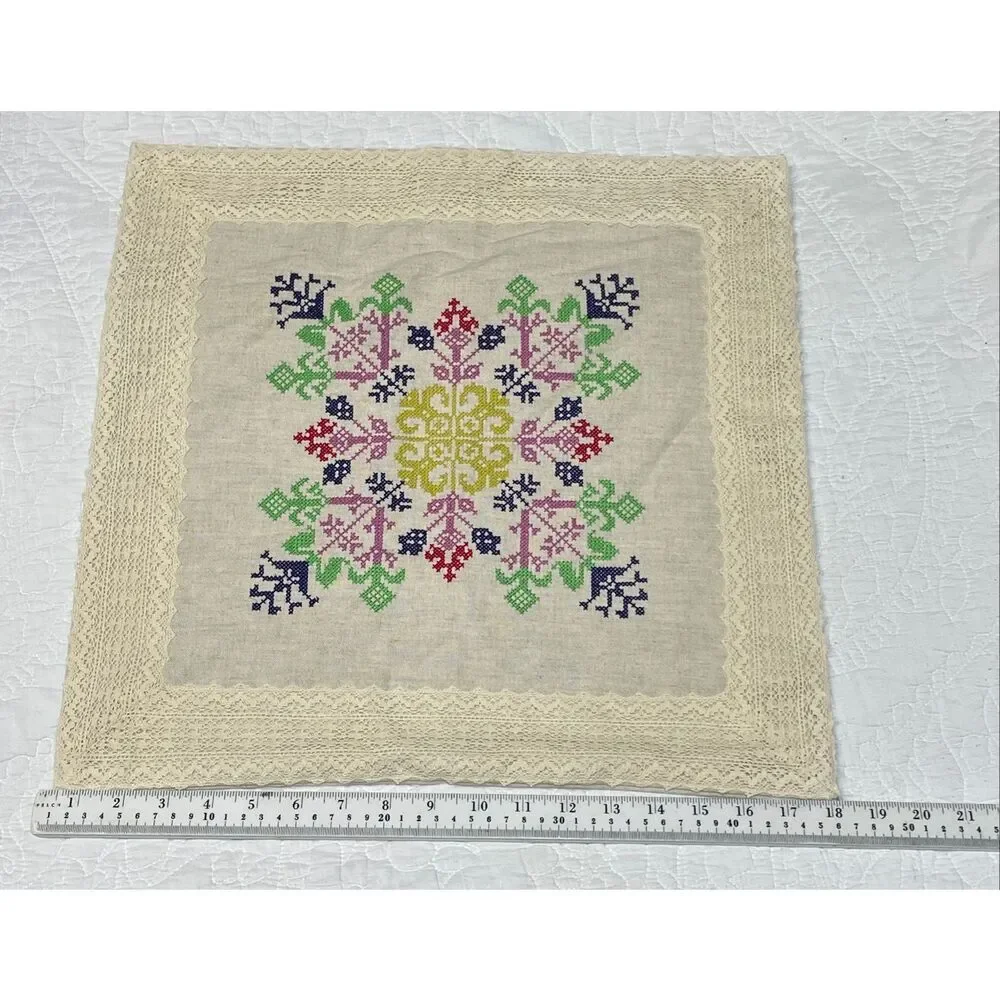 Pottery Barn Hand Embroidered Linen Pillow Cover 18”